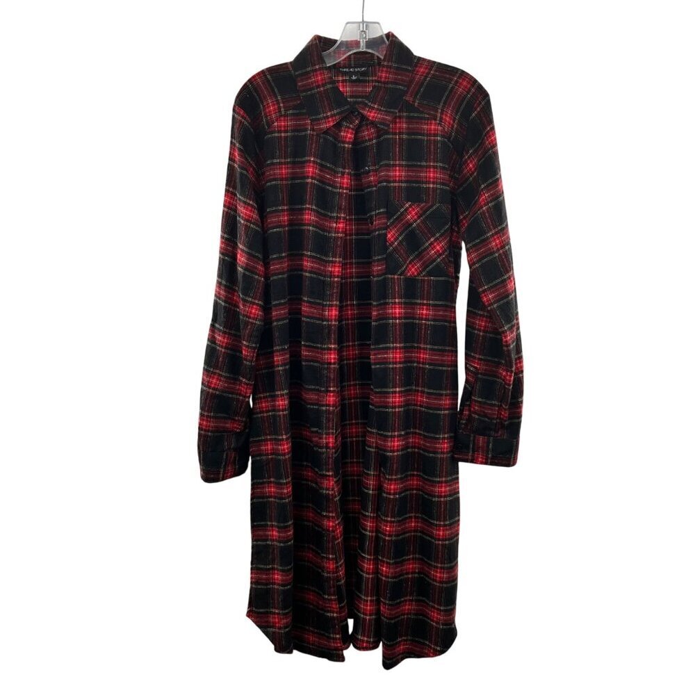 Thread Story Women's Plaid Button Up Top High Side Slits Red/Multi Size Large